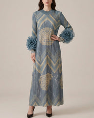 Geometric Ruffle Pleated Dress