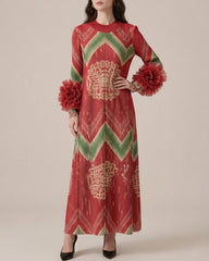 Geometric Ruffle Pleated Dress