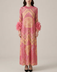 Geometric Ruffle Pleated Dress