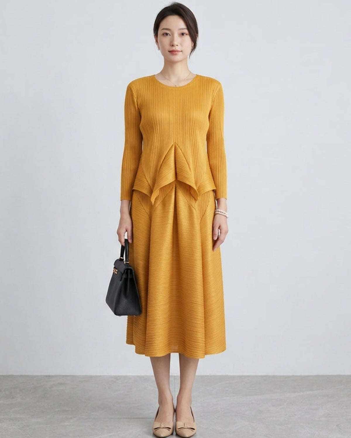 Formal Plissé Peplum Skirt Set
