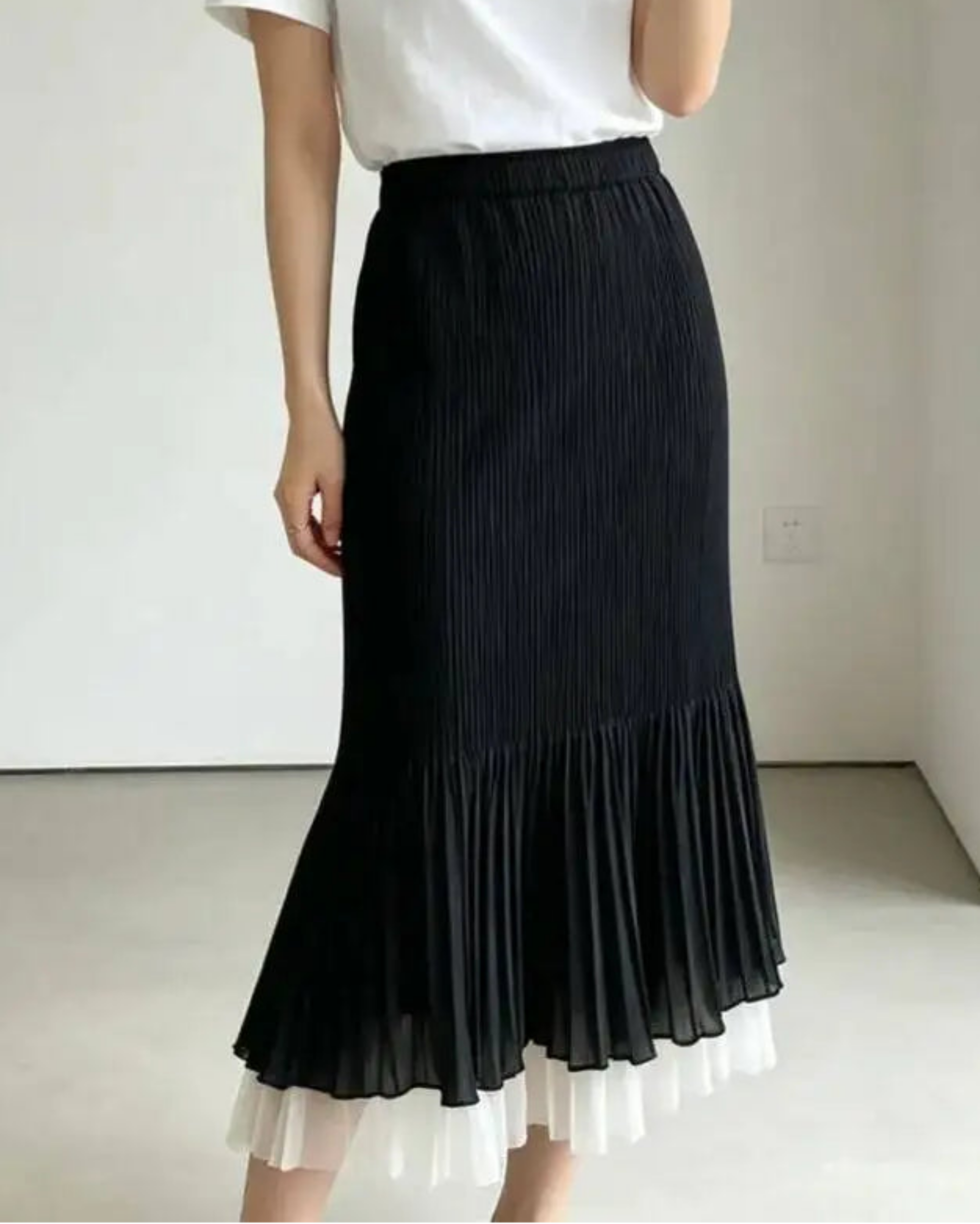 Petite High End Japanese Pleated Midi Skirt Women Designer Plissé Conservative