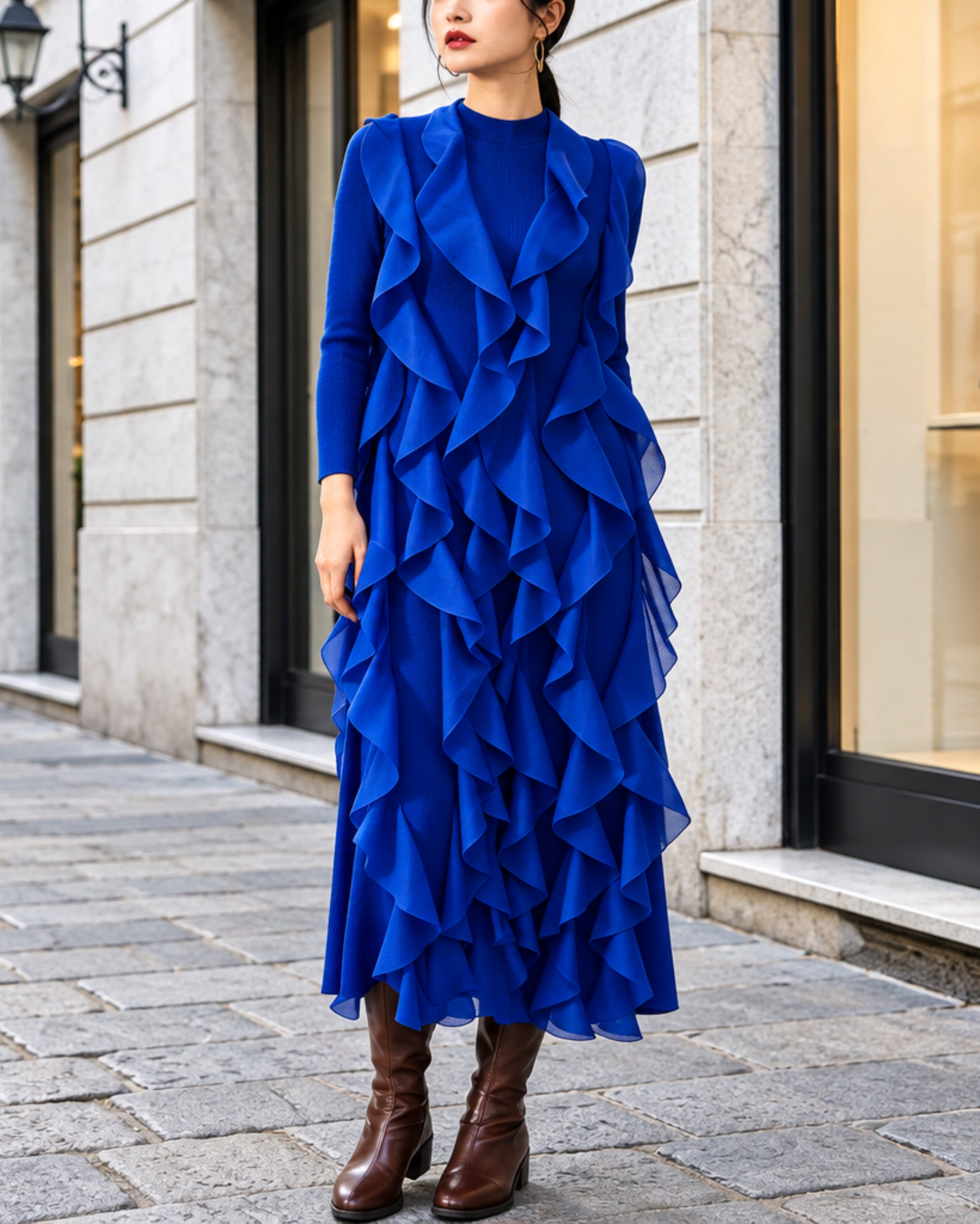Petite Japanese Pleated Midi Dress - Luxury Formal Modest