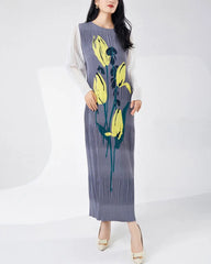Petite Plissé Pleated Long Sleeve Midi Dress