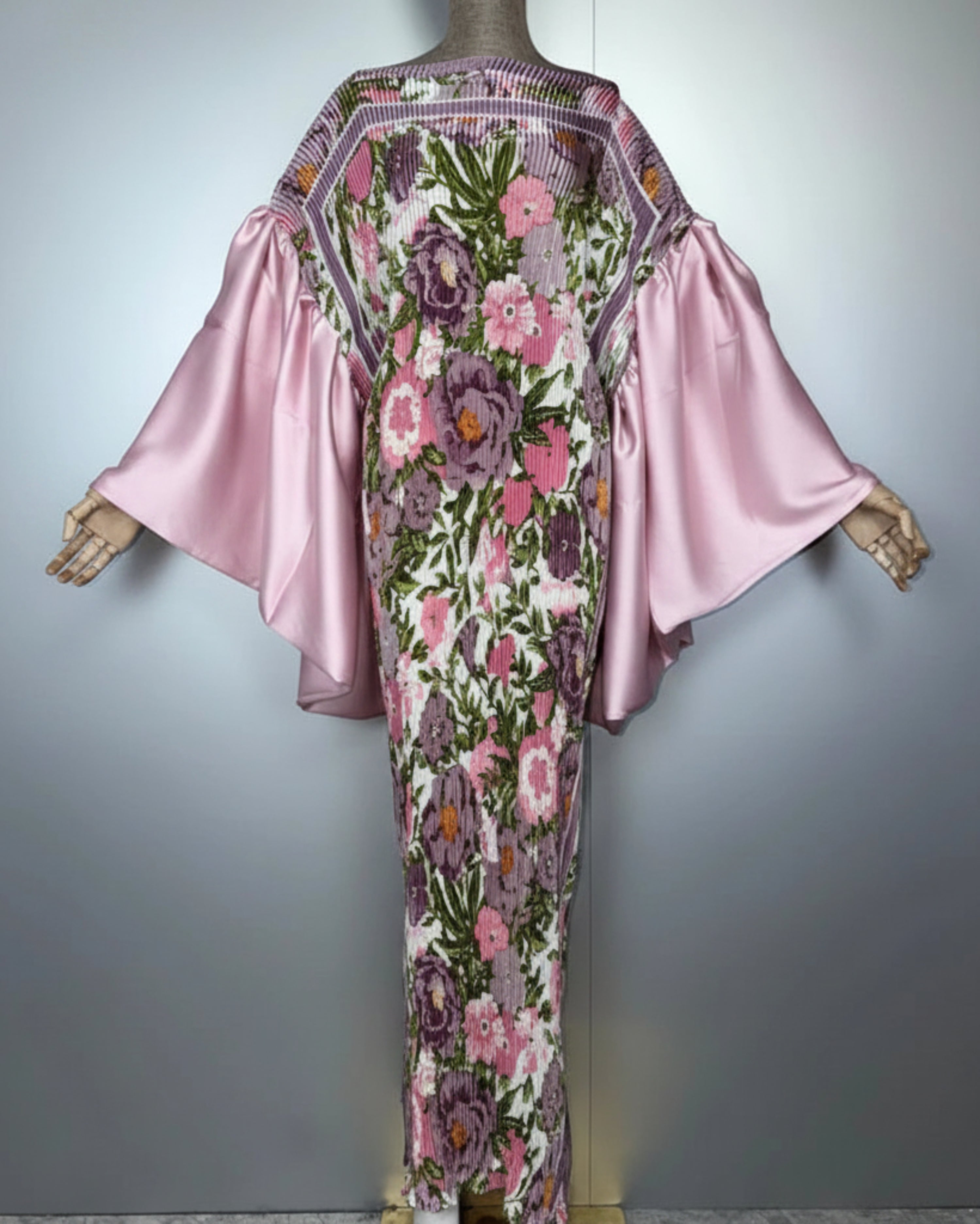 Petite Plissé Pleated Satin Sleeve Gown