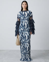 Plissé Organza Bell-Sleeve Maxi Dress