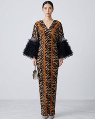 Plissé Organza Bell-Sleeve Maxi Dress