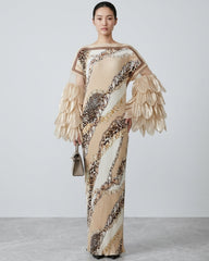 Plissé Organza Bell-Sleeve Maxi Dress