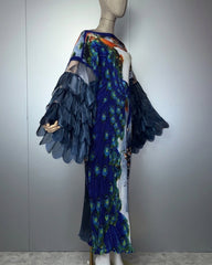 Plissé Organza Bell-Sleeve Maxi Dress