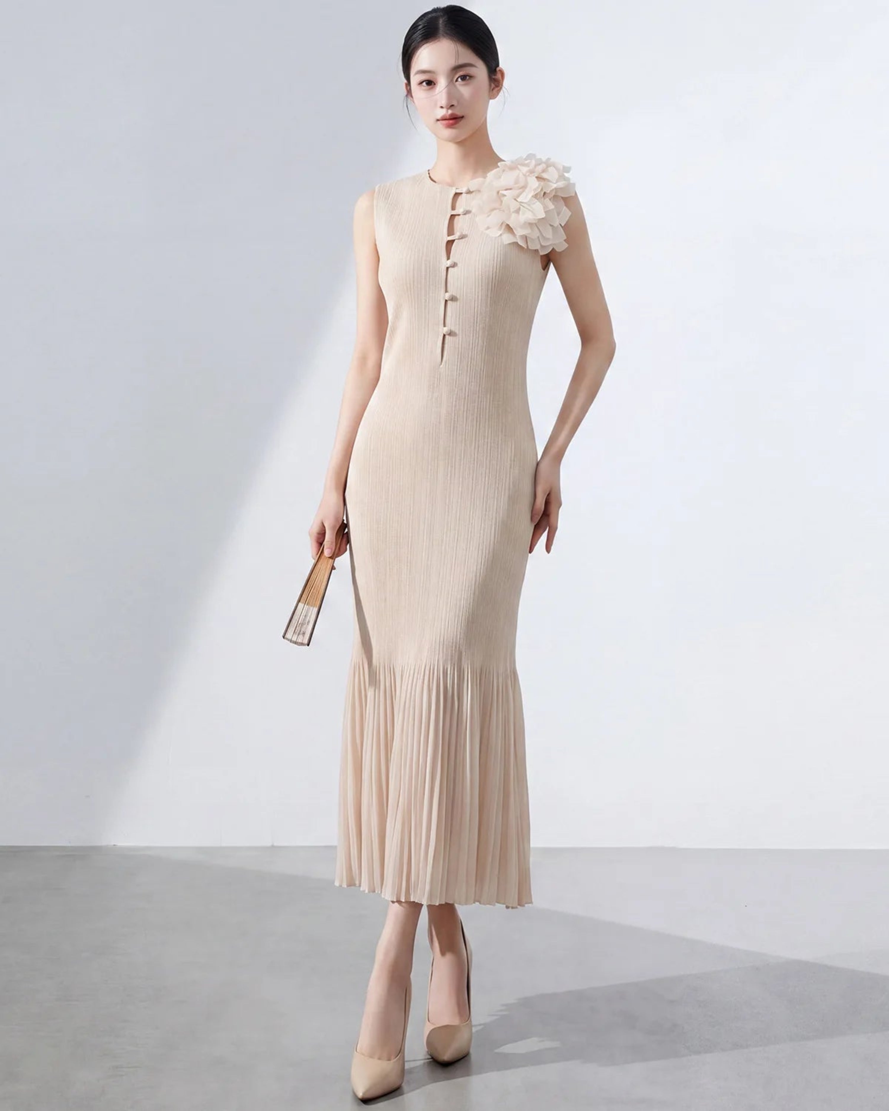 Pleated Crepe De Chine Dress