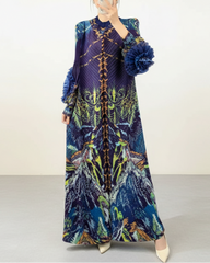 Pleated Long Sleeve Midi Dress – Luxury Japanese-Designer