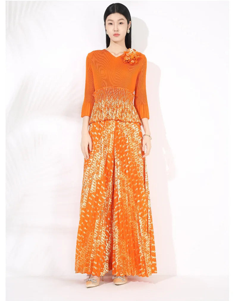 Pleated Palazzo Pant Suit - Elegant Evening Wear - Special Occasion Style