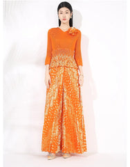 Pleated Palazzo Pant Suit - Elegant Evening Wear - Special Occasion Style