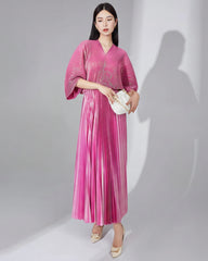Elegant Pleated Batwing Dress
