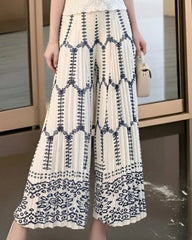 Pleated Plissé Palazzo Pants Women Japanese-Designer