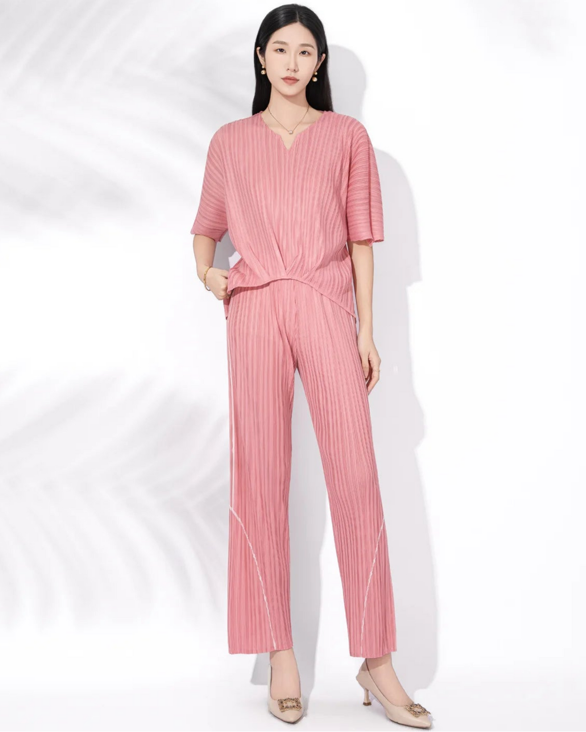 Pleated Twist Pants Set