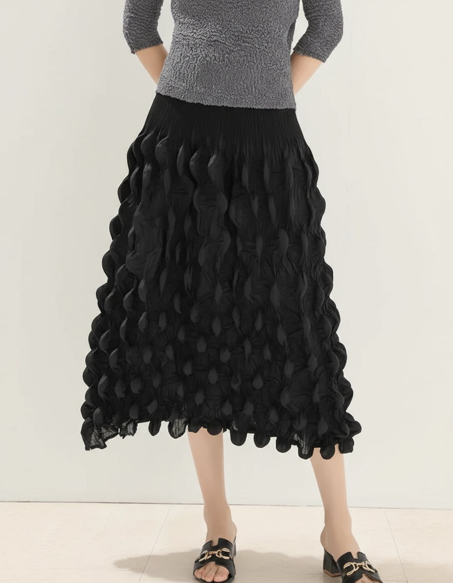 Pleats Luxury Plissé Midi Skirt | HEYFANCYSTYLE
