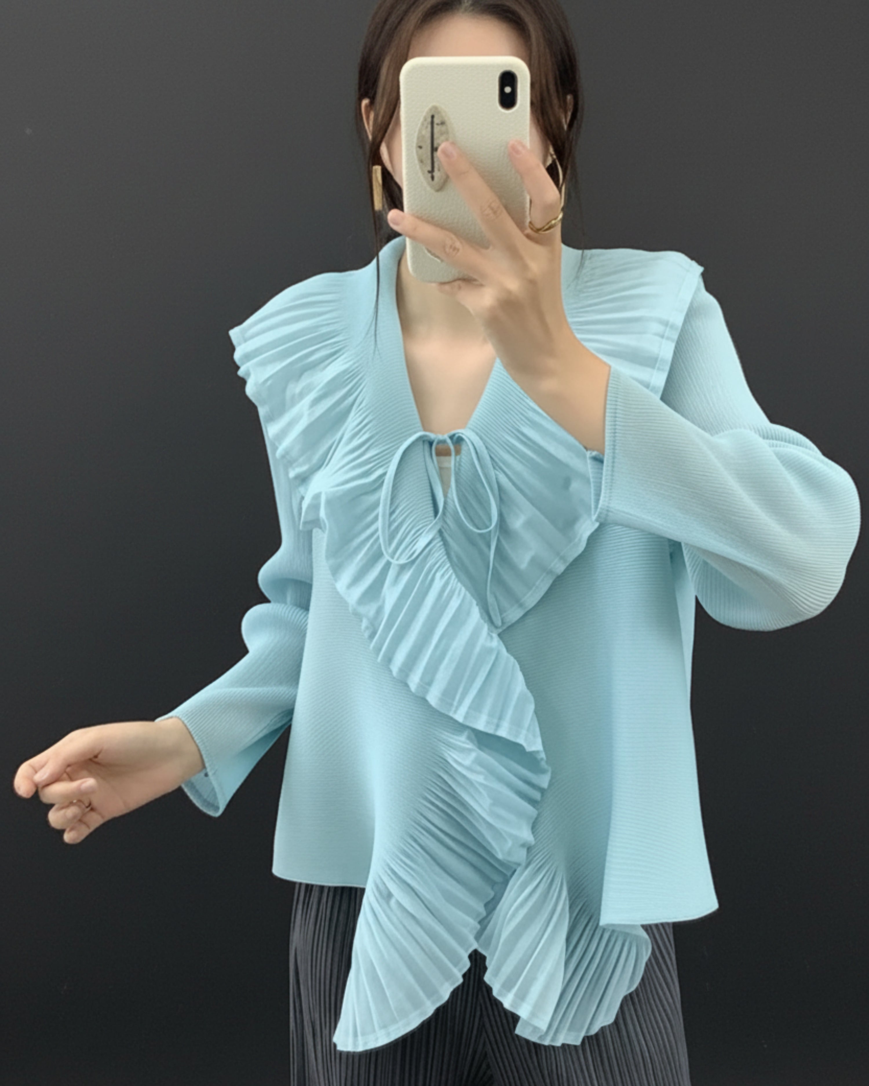 Pleats Pleated Plissé Top Long Sleeve