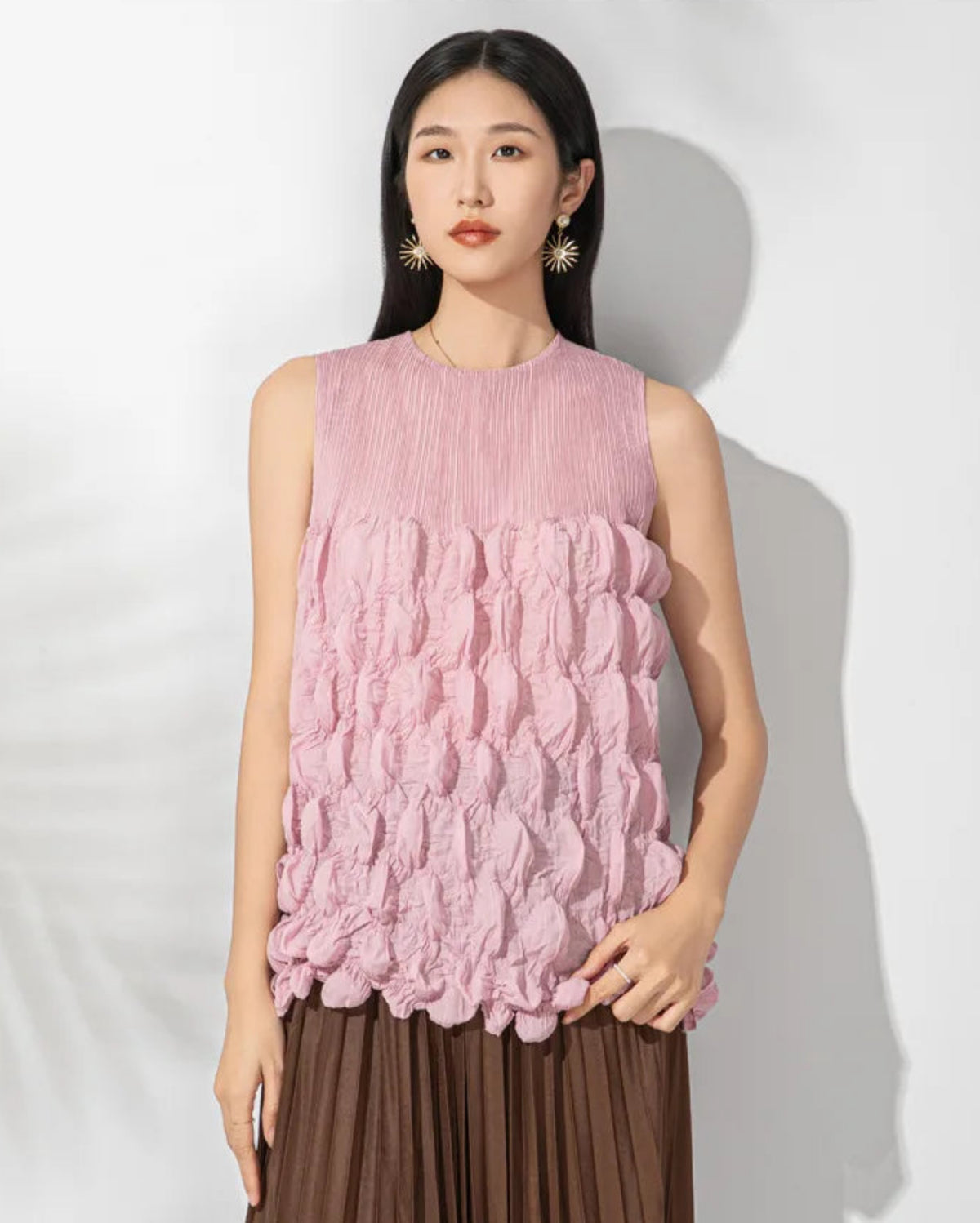 Pleats Plissé Pleated Sleeveless Top – Bubble Texture