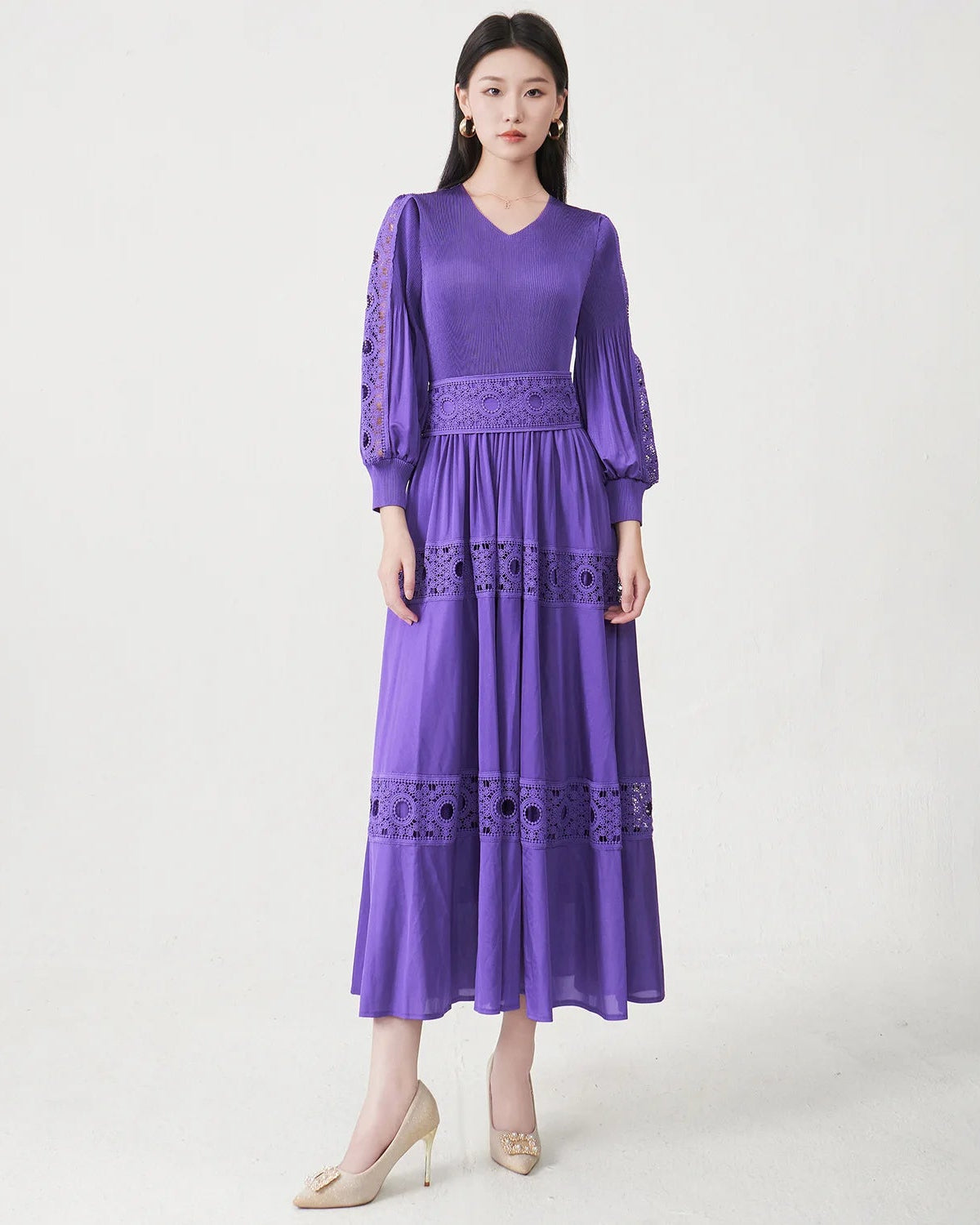 Plissé Pleat Women's Pleated Dress — Japanese Lace Cutout Detail
