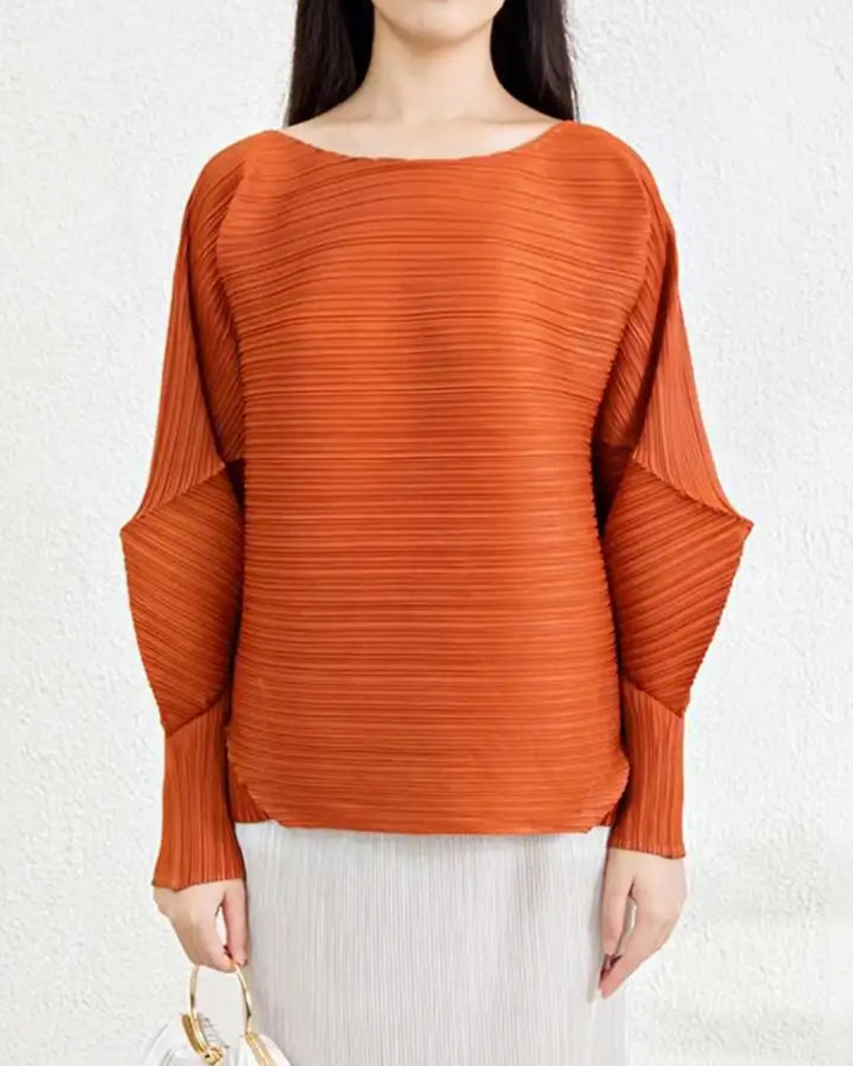 Plissé Pleat Women's Pleated Japanese Boatneck Blouse Top