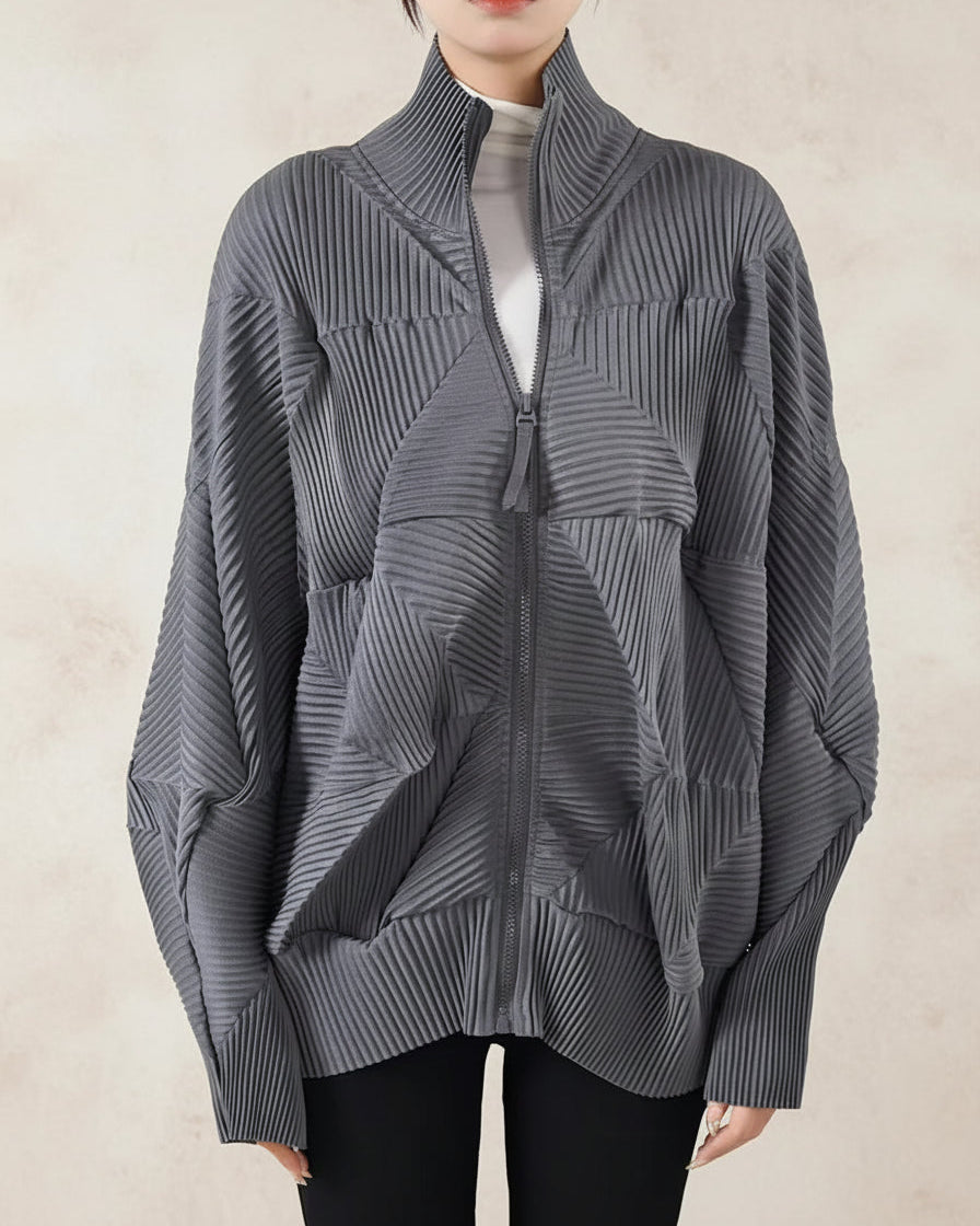 Plissé Pleat Women's Pleated Japanese Geometric Zip-Up Jacket