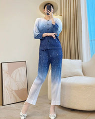 Plissé Pleat Women's Pleated Japanese High-Waist Wide-Leg Set for Women Over