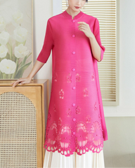 Plissé Pleat Women's Pleated Japanese Three-Quarter Sleeve Tunic