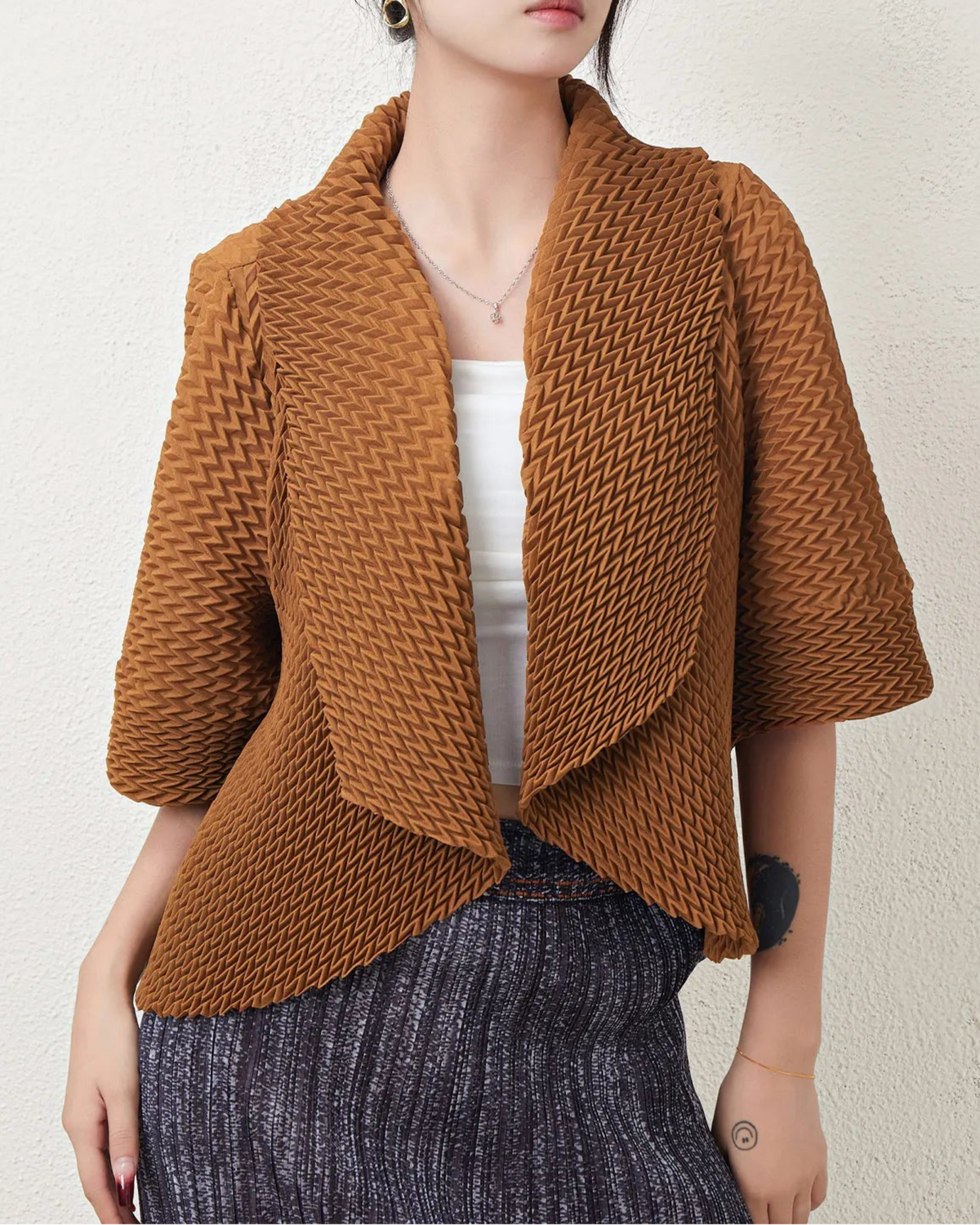Plissé Pleated Open Jacket