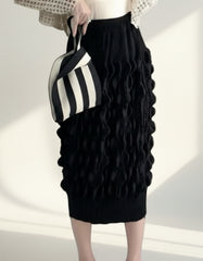 Plissé Pleats Pleated Bubble Midi Skirt