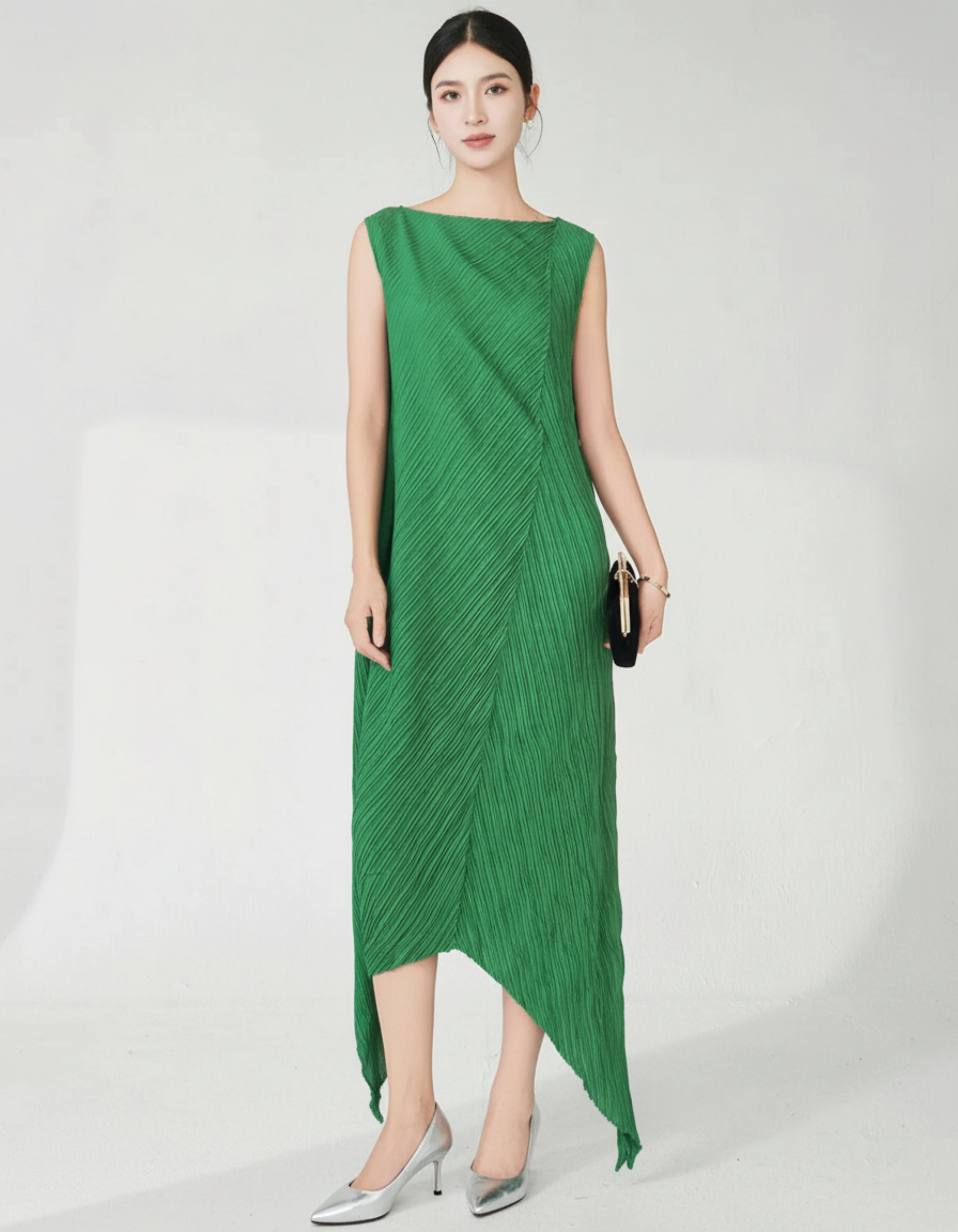 Plissé Pleats Pleated Sleeveless Midi Dress