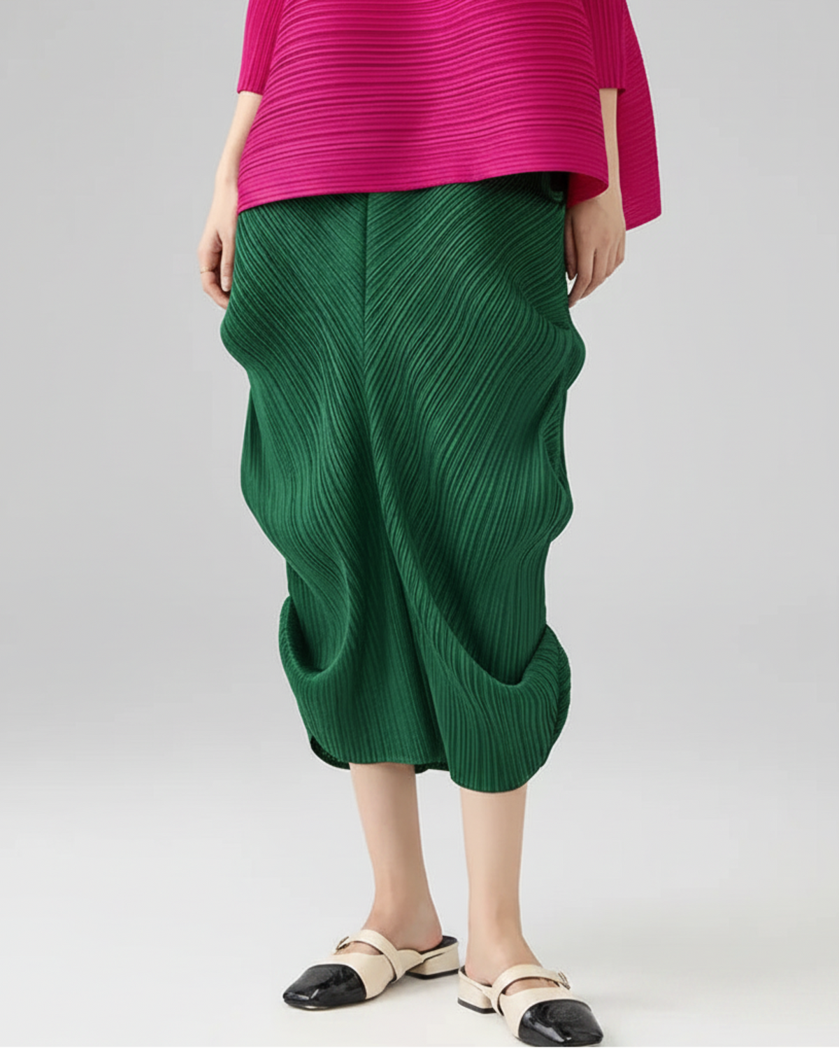 Luxury Plissé Sculptural Draped Skirt