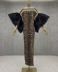 Leopard Plissé Organza Dress