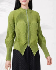 Plisse Pleats Geometric Zip Jacket Sculptural Designer
