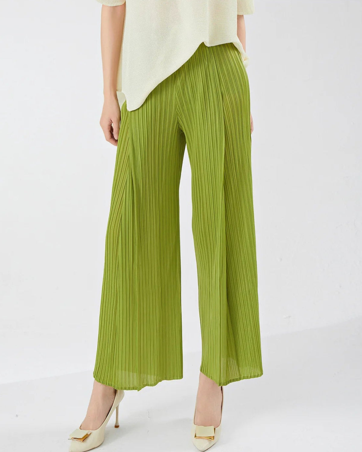 Plisse Pleats Pants Women Haute Couture Designer Luxury Evening Wear Asian Fit Wide Leg Trousers