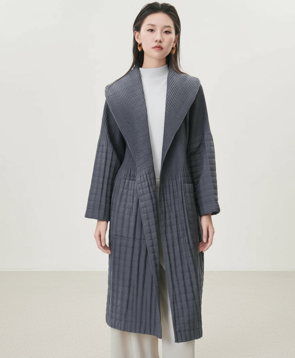 Premium Japanese Pleated Coat – Textured Quilted Longline Designer Fit