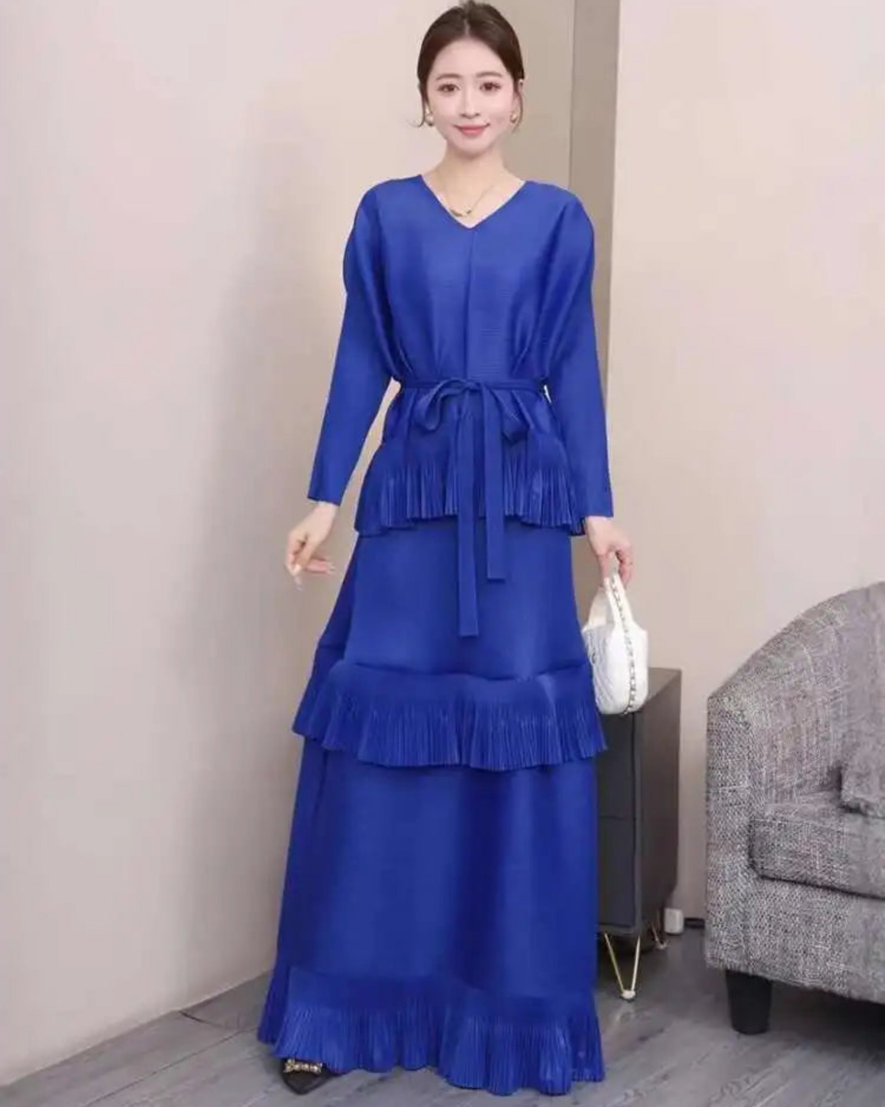 Premium Japanese Pleated Maxi Dress | Modest Loose Fit