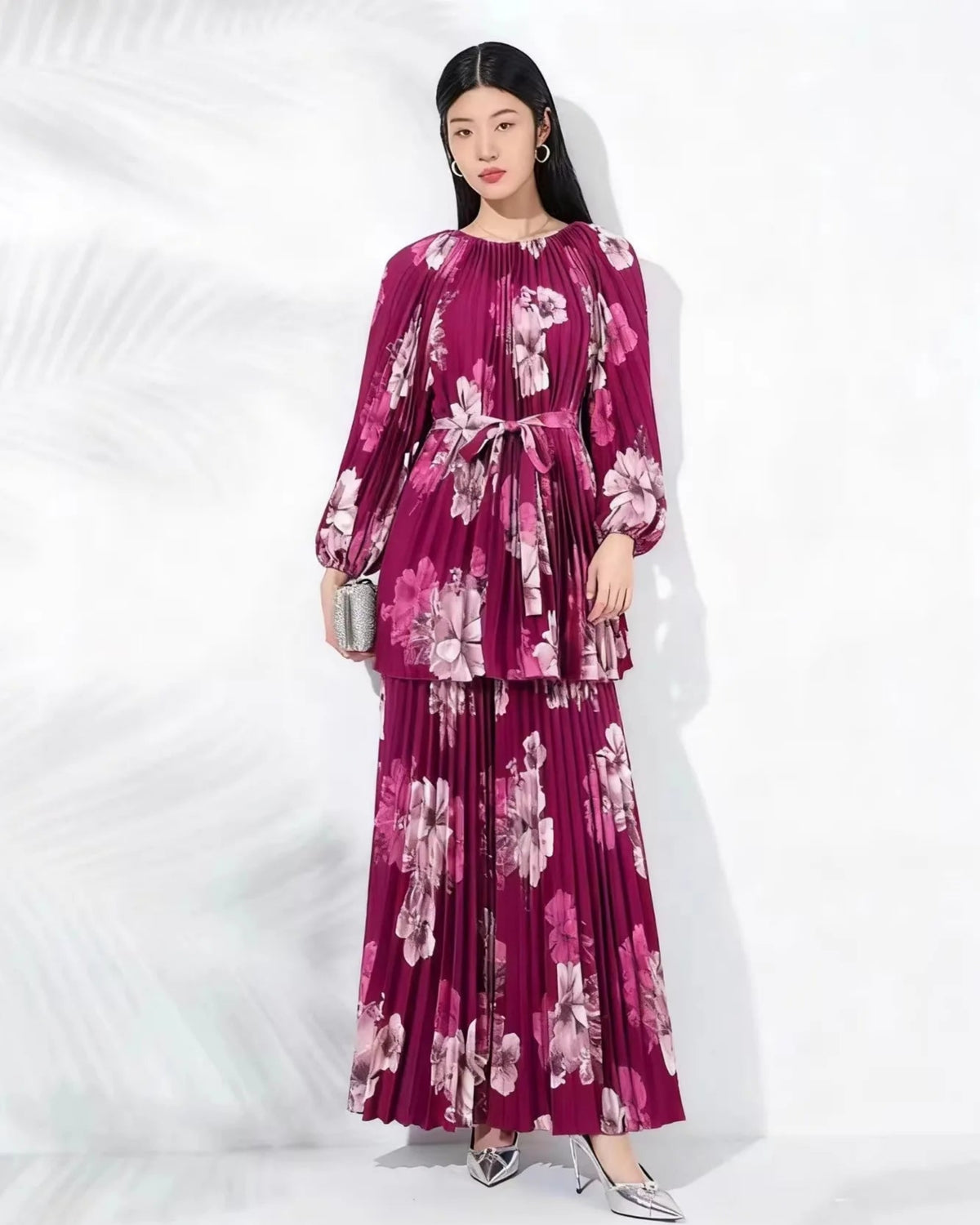 2-Piece Floral Pleated Pant Set