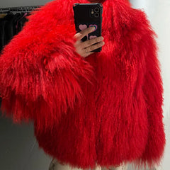 Premium Real Lamb Shearling Coat HEYFANCYSTYLE Red