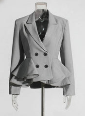 Premium Ruffled Peplum Blazer – Designer Evening & Office Wear