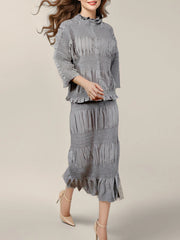 Premium Textured Pleated Midi Skirt & Top Set – Luxe Pull-On Design