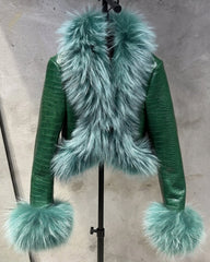 Custom Fox Fur Leather Crop Jacket
