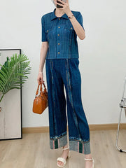 Plissé Pleated Denim-Inspired Shirt & Pants