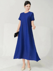 Asymmetric Short Sleeve Pleated Dress