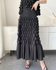 Bubble Plissé Top & Midi Skirt Set