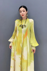 HEYFANCYSTYLE Korean Style Bubble Sleeve Chiffon Dress