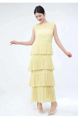 Unique Tiered Pleated Sleeveless Dress