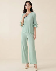 Elegant Pleated Ruffle Pants Set