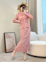 Truly Pleated Cardigan & Long Skirt