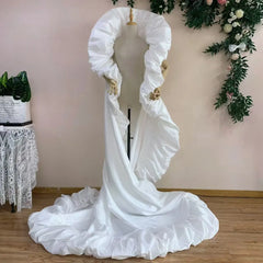 Taffeta Ruffled Extra Long Cape