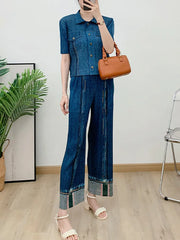 Plissé Pleated Denim-Inspired Shirt & Pants